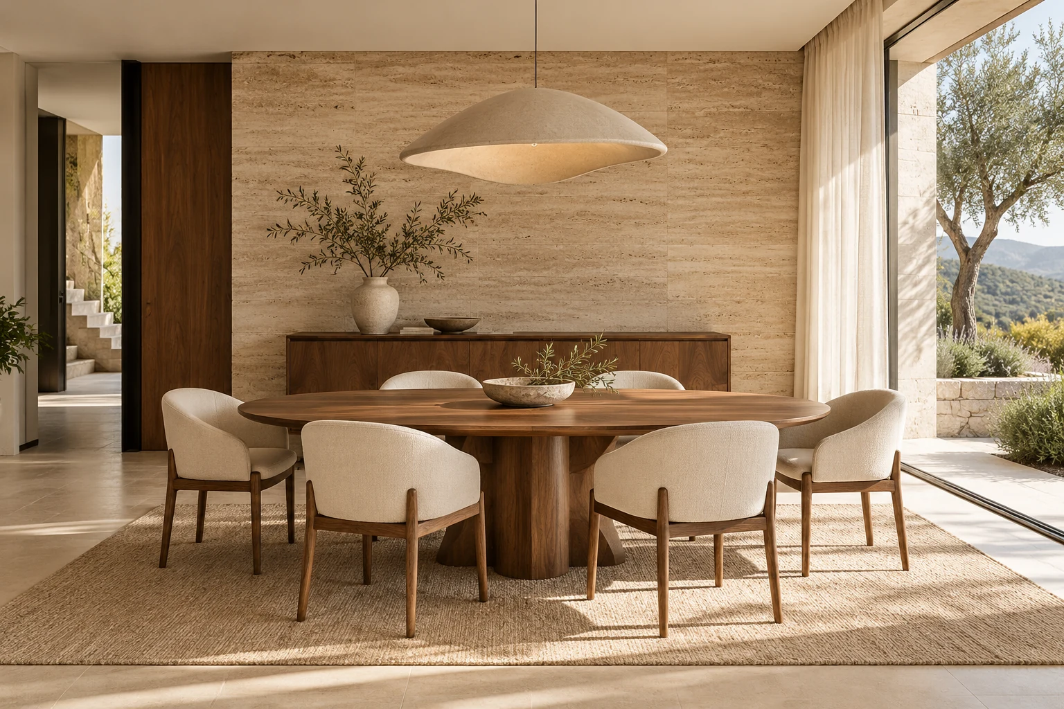 Comedor de madera con sillas tapizadas