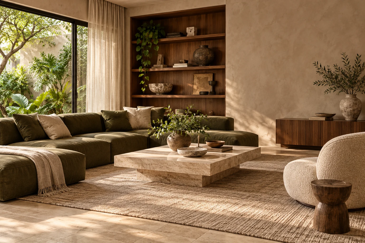 Sala contemporánea con sofá y sillones
